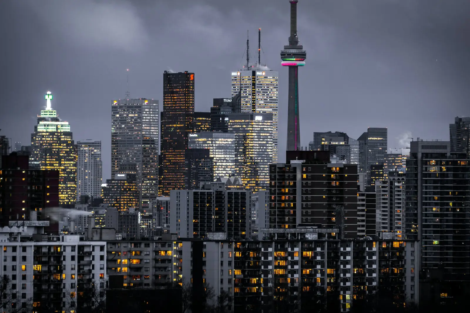 Downtown Toronto skyline at dusk — under an hour from Caledon